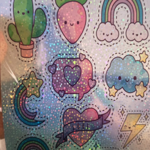 Stickers Holográficos Kawaii con Glitter Multicolor